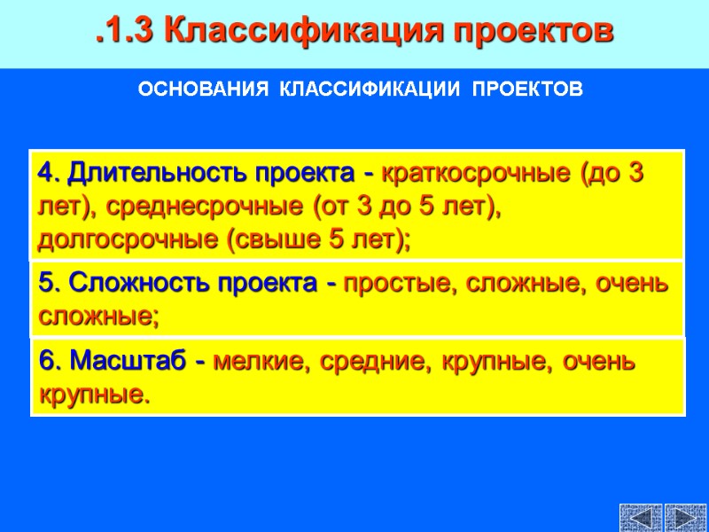 4. Длительность проекта - краткосрочные (до 3 лет), среднесрочные (от 3 до 5 лет),